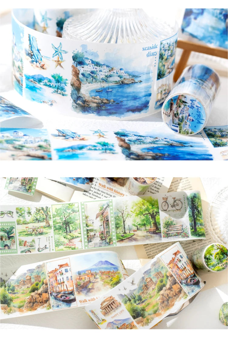Yoofun 7x200cm Travelling The World Buildings Washi Tape DIY Scrapbooking Collage Junk Journal Sticker Label Masking Tape
