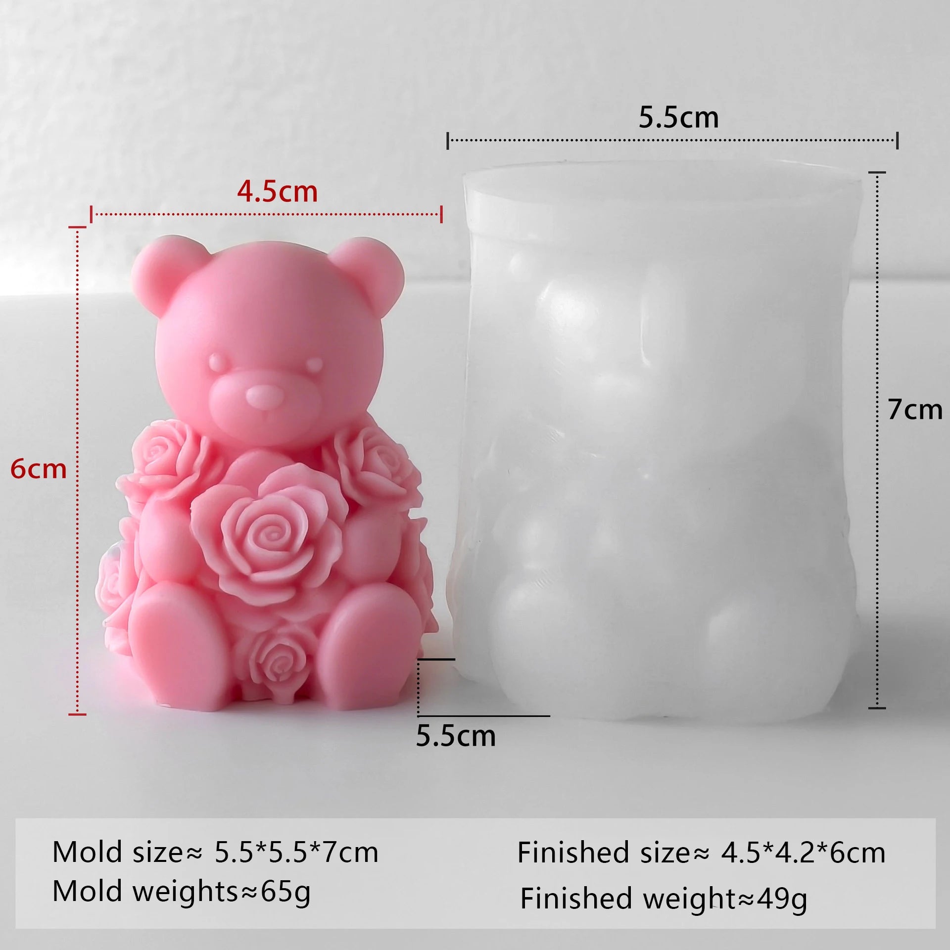 Rose Bear Silicone Mold Valentine Candle Wax Mold DIY Aromatherapy Plaster Diffuser Stone Craft Gift