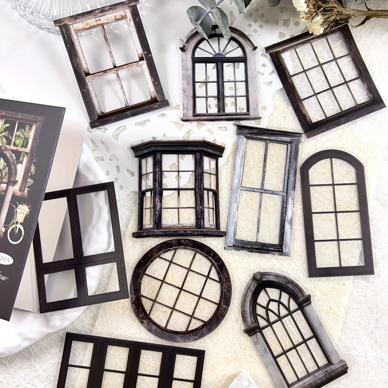 JIANQI 11 Pcs/Pack Retro Gate Stickers Decorative Scrapbooking Collage Materials Vintage Gates Decals for Journal Craft Making