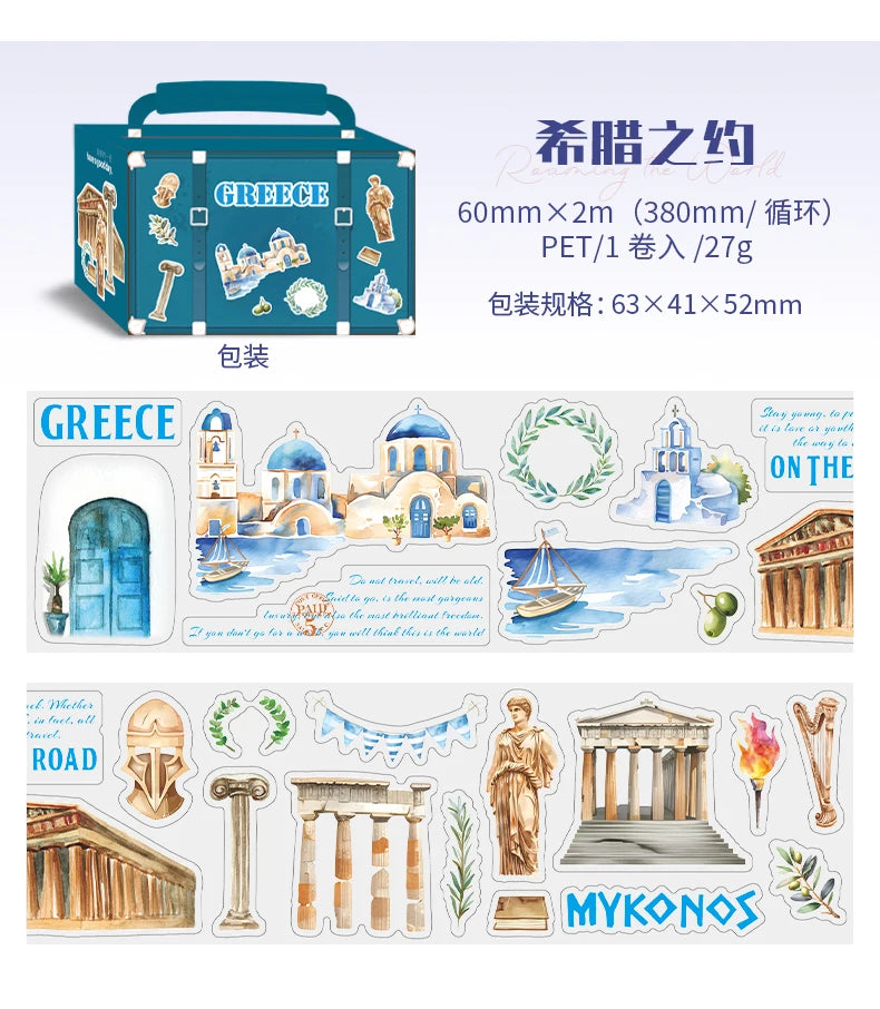 60mm*2m PET Tapes World Travel DIY Scrapbooking Decor Photo Album Collage Junk Journal Materials Aesthetics Stickers