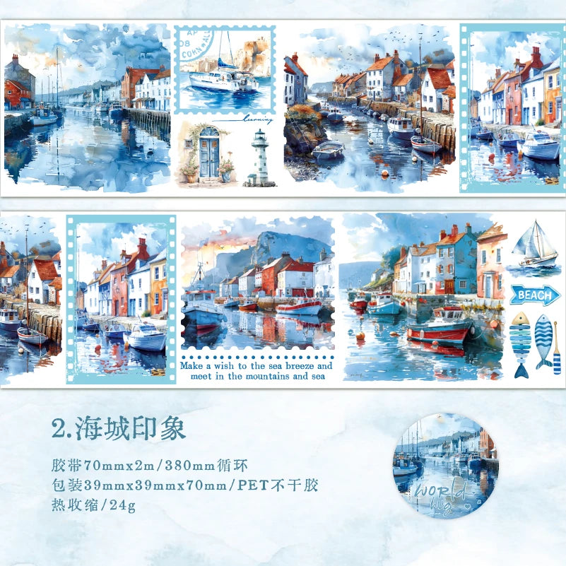 Yoofun 7x200cm Travelling The World Buildings Washi Tape DIY Scrapbooking Collage Junk Journal Sticker Label Masking Tape