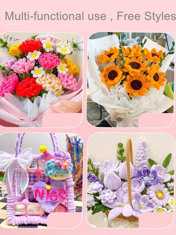 100Pcs Colorful Chenille Stems Pipe Cleaners Plush Tinsel Stem Wired Twist Sticks DIY Hair Flowers Kids Toys Handmade Craft Gift