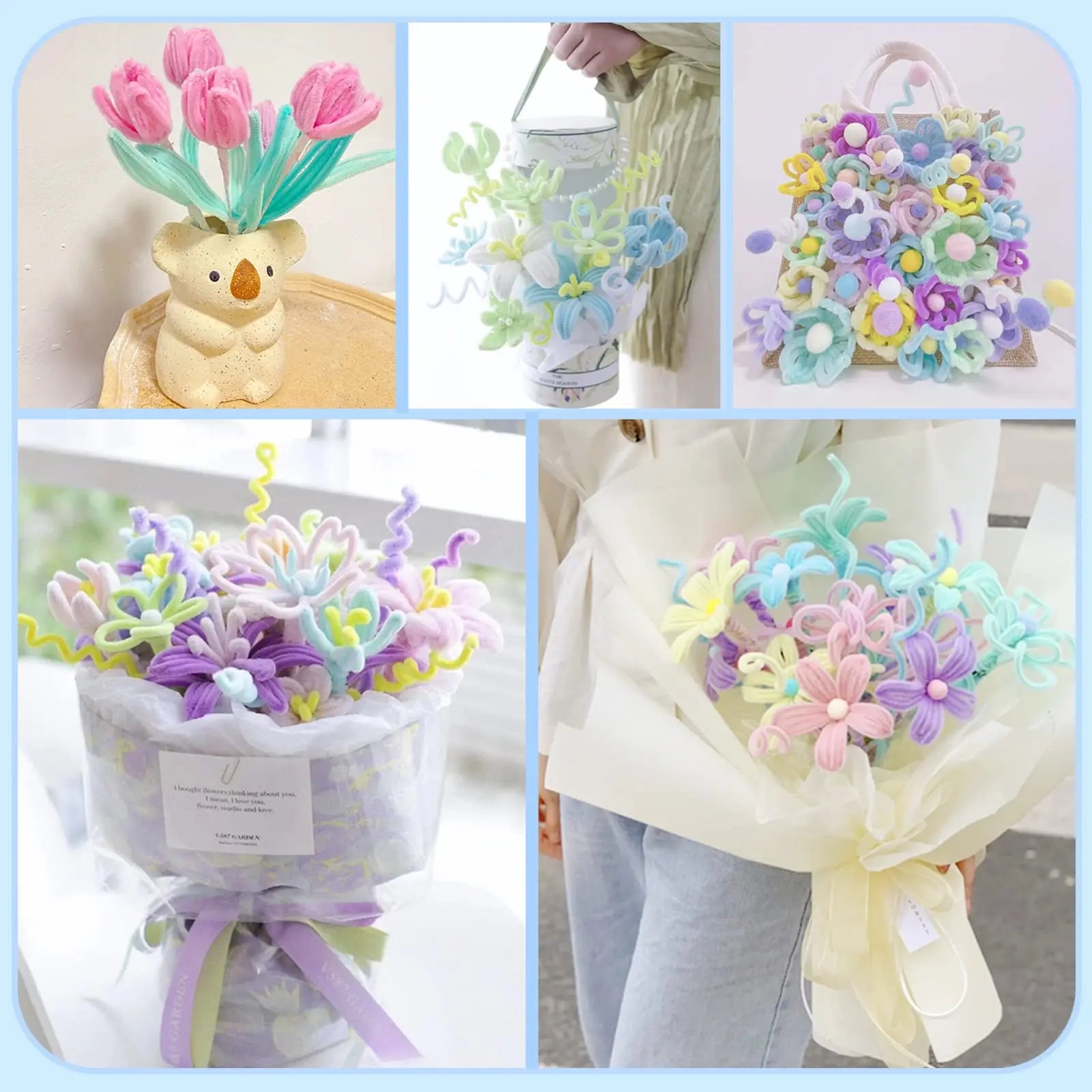 100 Pcs Colorful Chenille Stems Pipe Cleaners Plush Tinsel Stem Wired Sticks Twist Stick Hair Strip DIY Craft Educational Toys