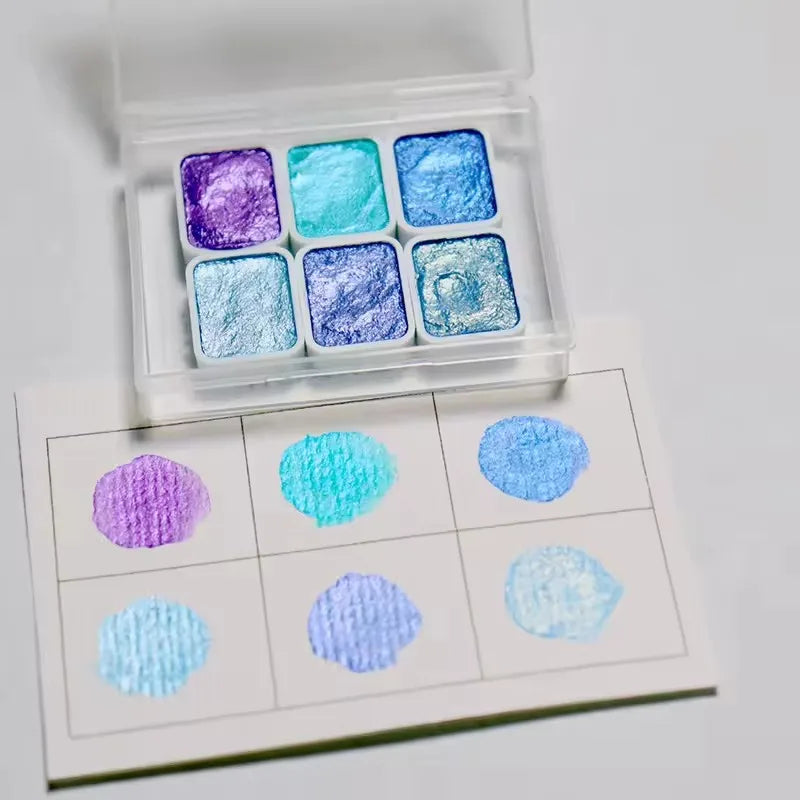 6-Color Iridescent Watercolor Paint Set for Artists and Painting Enthusiasts, Perfect for Professional Artistic Purposes