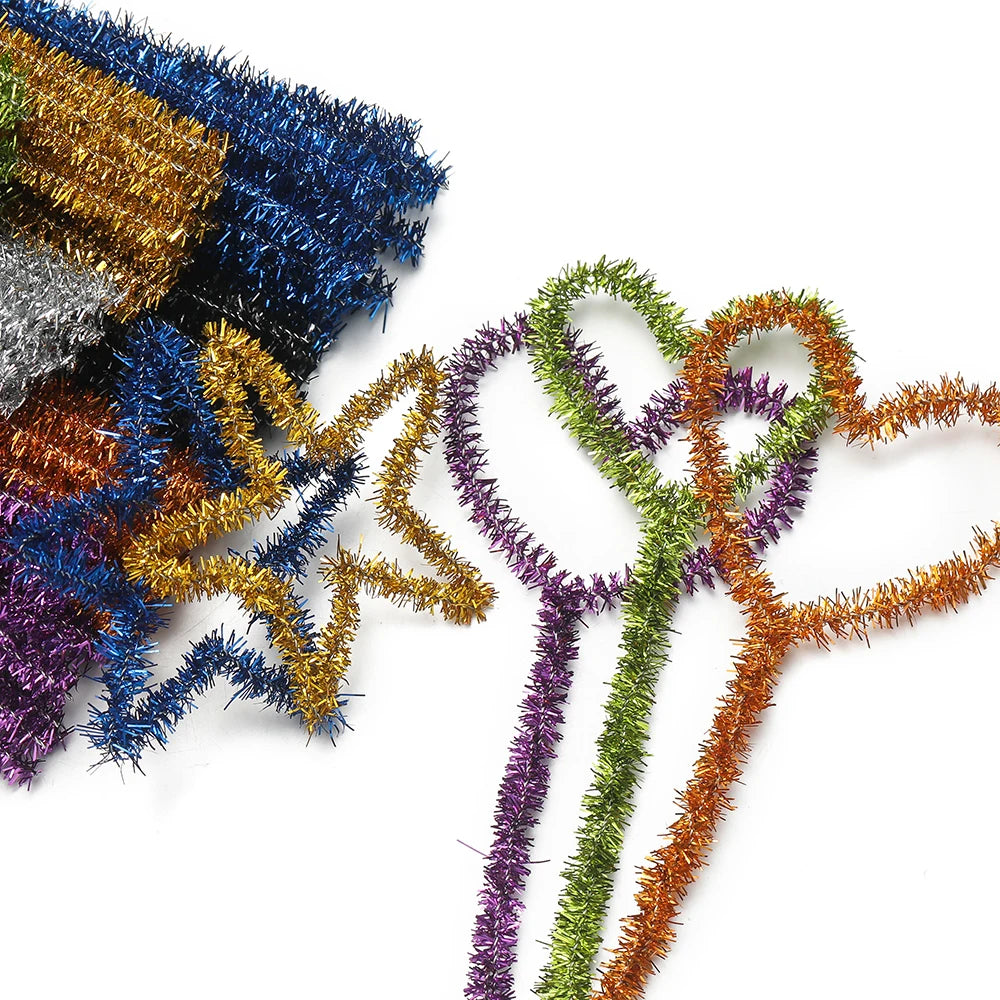30cm 100pcs Glitter Chenille Stems Pipe Cleaners Plush Stems Wired Sticks Kids Educational DIY Christmas Craft Jewelry Making