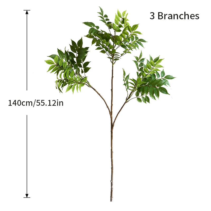 76-140cm Large Artificial Ficus Tree Branch Fake Lacquer Tree Plastic Banyan Plants Green Tall Palm Leaves For Home Garden Decor