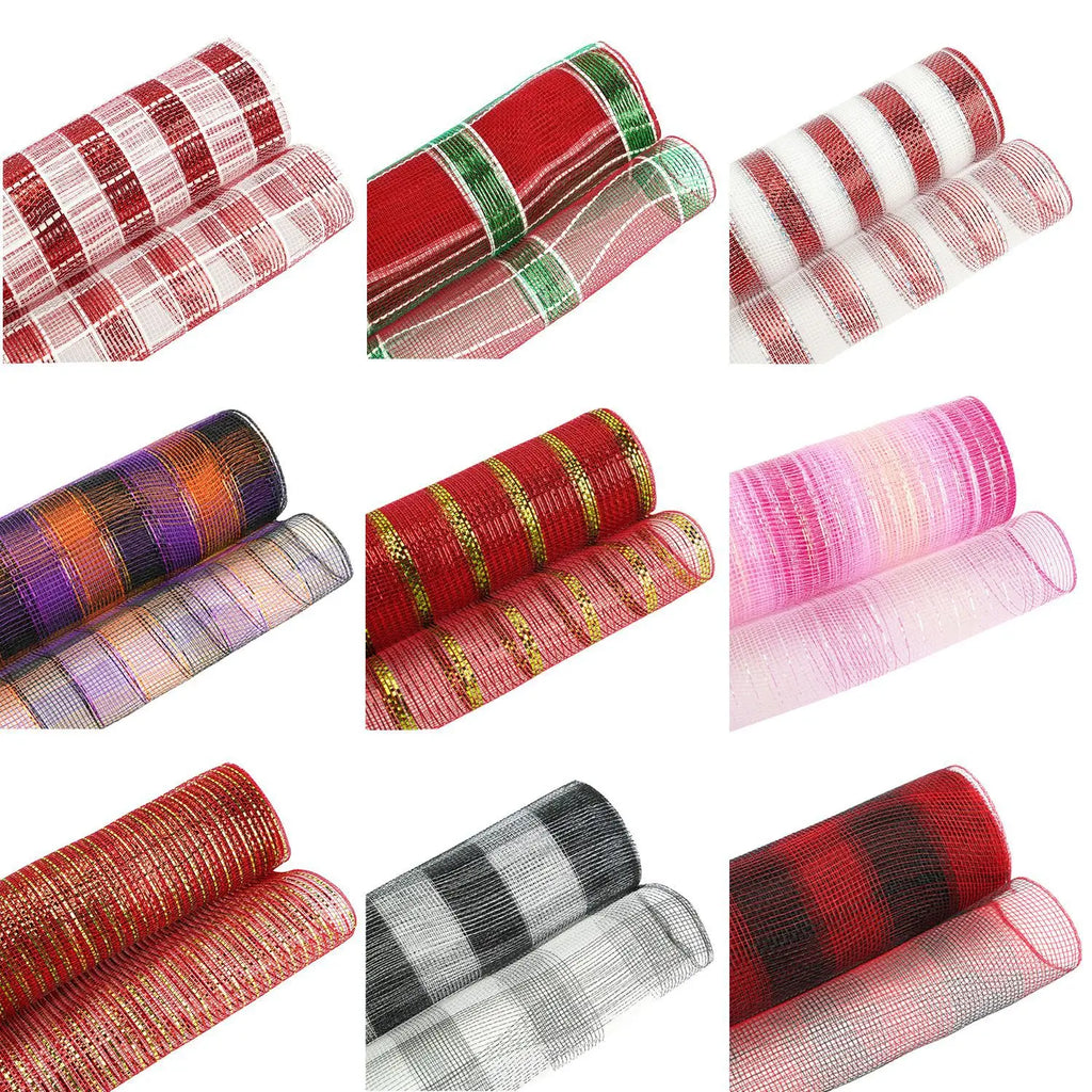 10Yards Christmas Red White Mesh Candy Cane Decoration Tulle Roll DIY Xmas Tree Ribbon Wreath Bow Wrapping Party New Year Gift