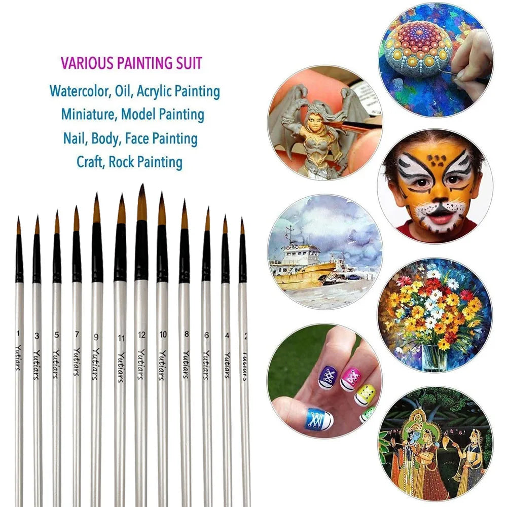 Acrylic Paint Brushes Set, 12pcs Professional Artist Paintbrushes for Acrylic Watercolor Oil Painting, Face Body Nail Art, Craft