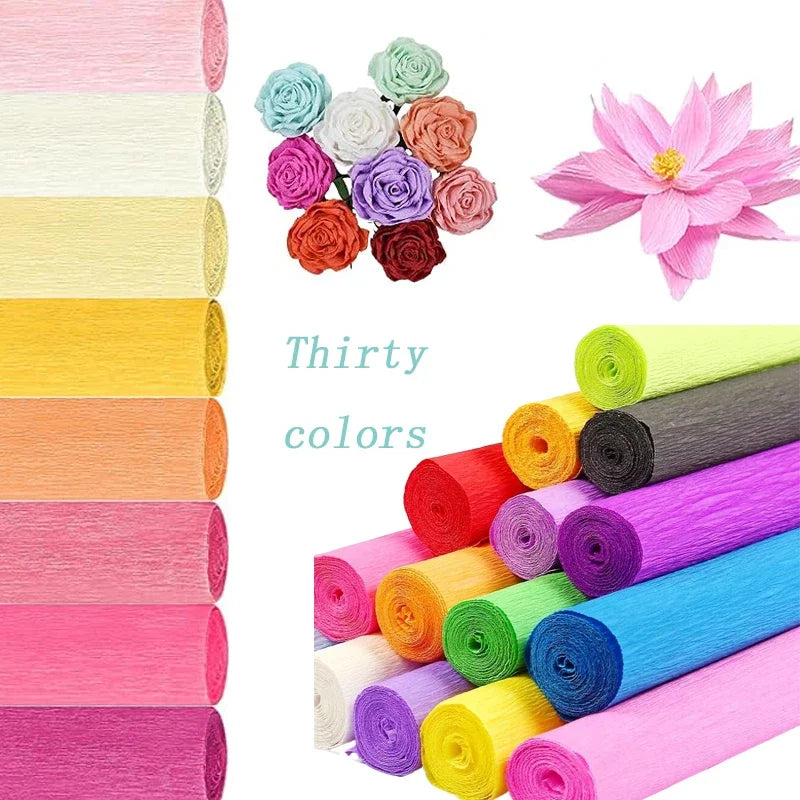 1Pcs 50x250cm Colored Crepe Paper Craft DIY Flowers Decoration Gift Wrapping Paper Craft Roll Origami Handmade Crinkled Paper