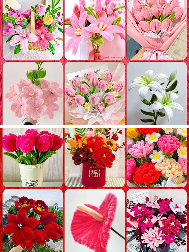 100Pcs Colorful Chenille Stems Pipe Cleaners Plush Tinsel Stem Wired Twist Sticks DIY Hair Flowers Kids Toys Handmade Craft Gift