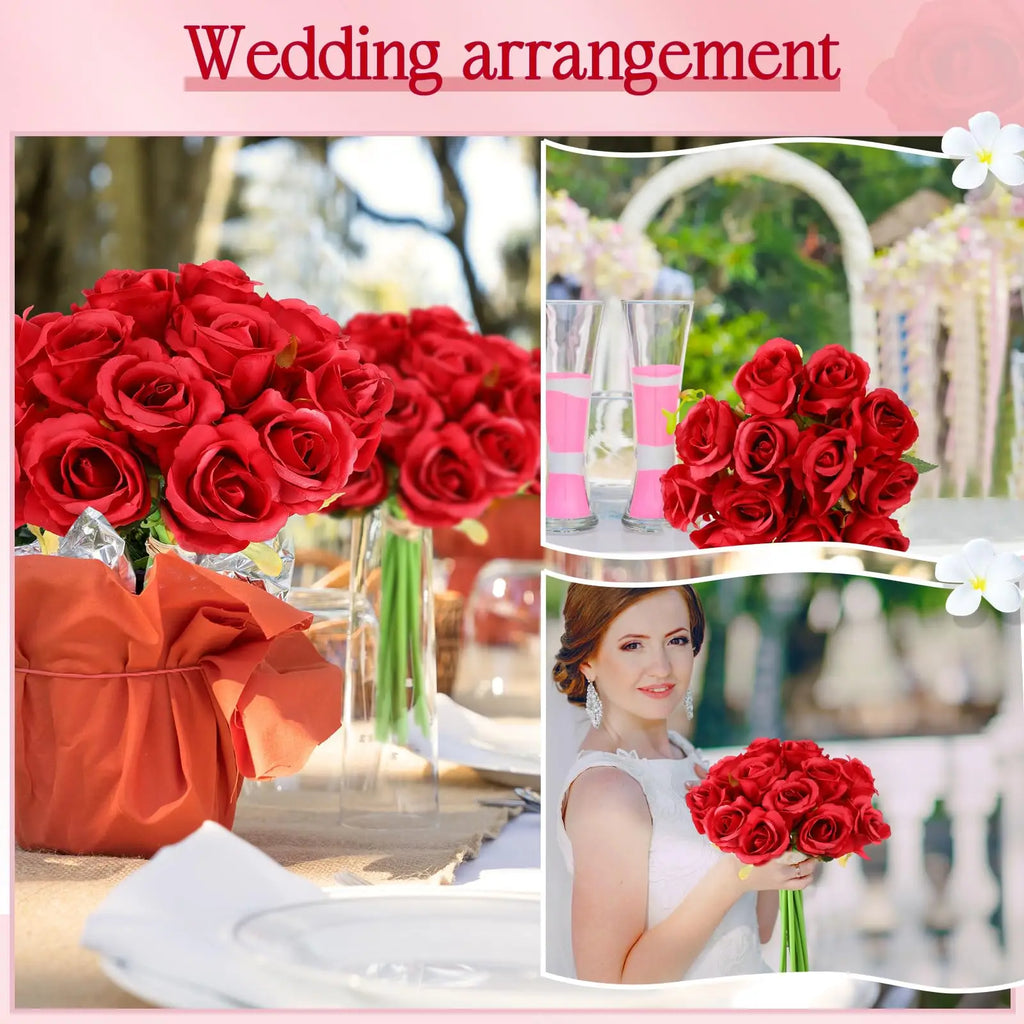 12-200Pcs Artificial Rose Flower Silk Roses with Diamond Valentine's Day Gift Fake Roses Red Roses for DIY Wedding Party Decor