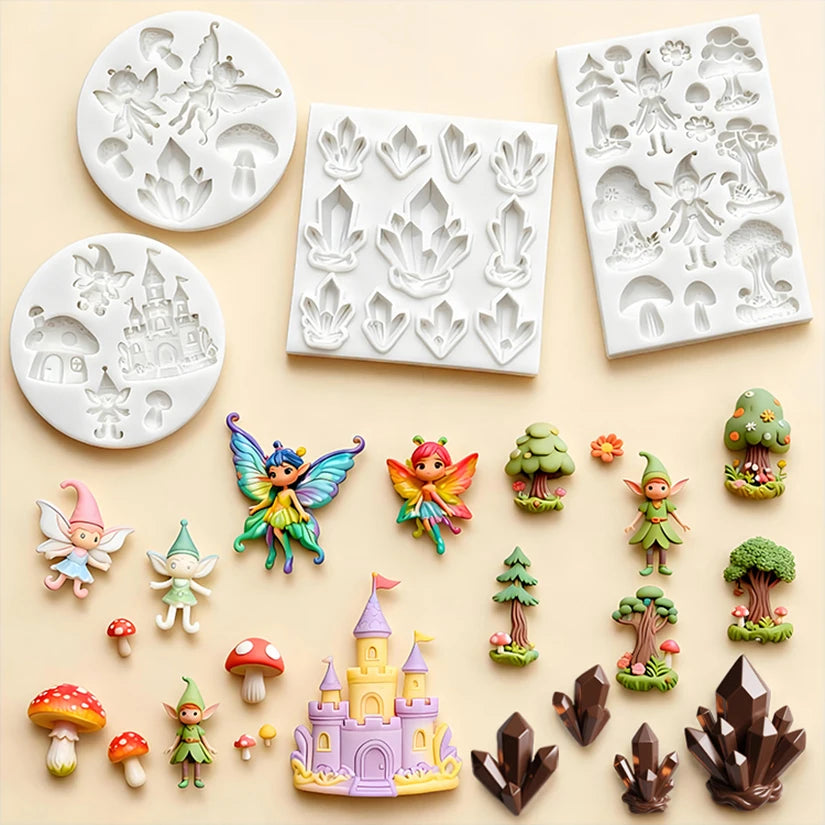 Mushroom Fairy Forest Castle Silicone Sugarcraft Mold Cupcake Baking Mould Fondant Cake Decorating Tools