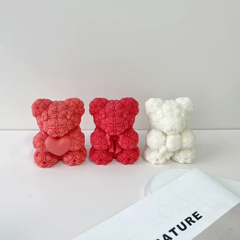 3D Rose Love Bear Silicone Candle Molds Handmade Cute Animal Soap Plaster Resin Crafts Mold DIY Chocolate Ice Cake Baking Tools