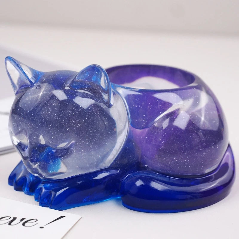 Sleeping Cat Memorial Silicone Mold for Resin Cat Candle Holder, Angel Animal Keepsake, Sympathy Gift, DIY Remembrance Craft