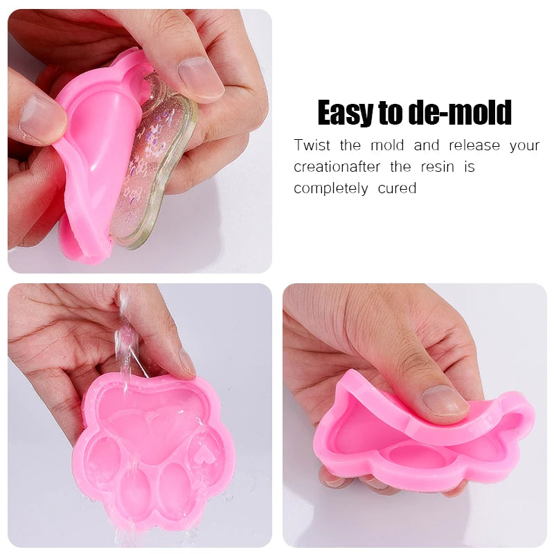 Dog Paw Print Resin Molds Heart Shape Keychain Casting Silicone Molds for Key Chain Pendant Making Epoxy Resin Craft Jewelry DIY