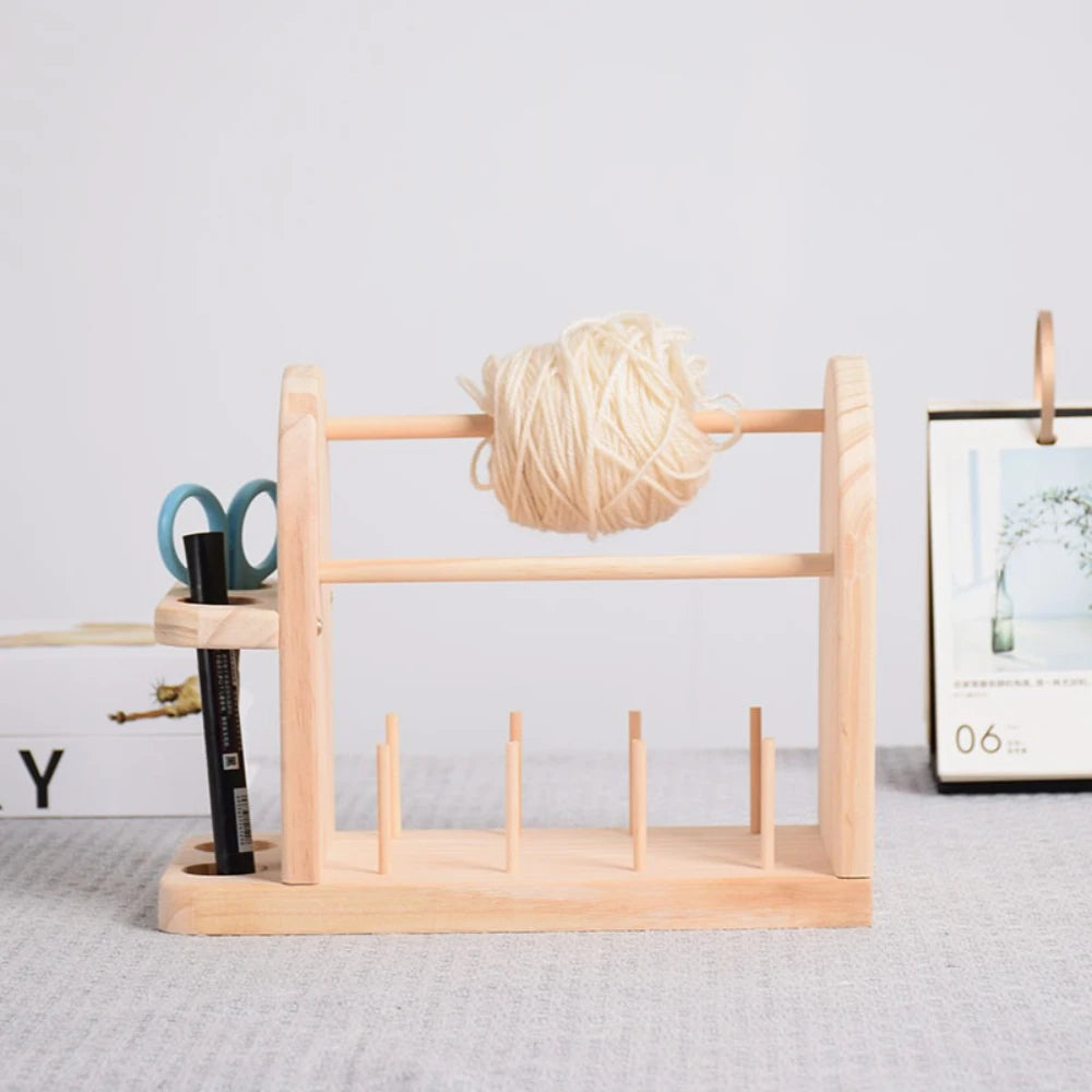 Portable Wooden Yarn Holder, Double Revolving Thread Dispenser Storage Rack for Crocheting and Knitting Supplies