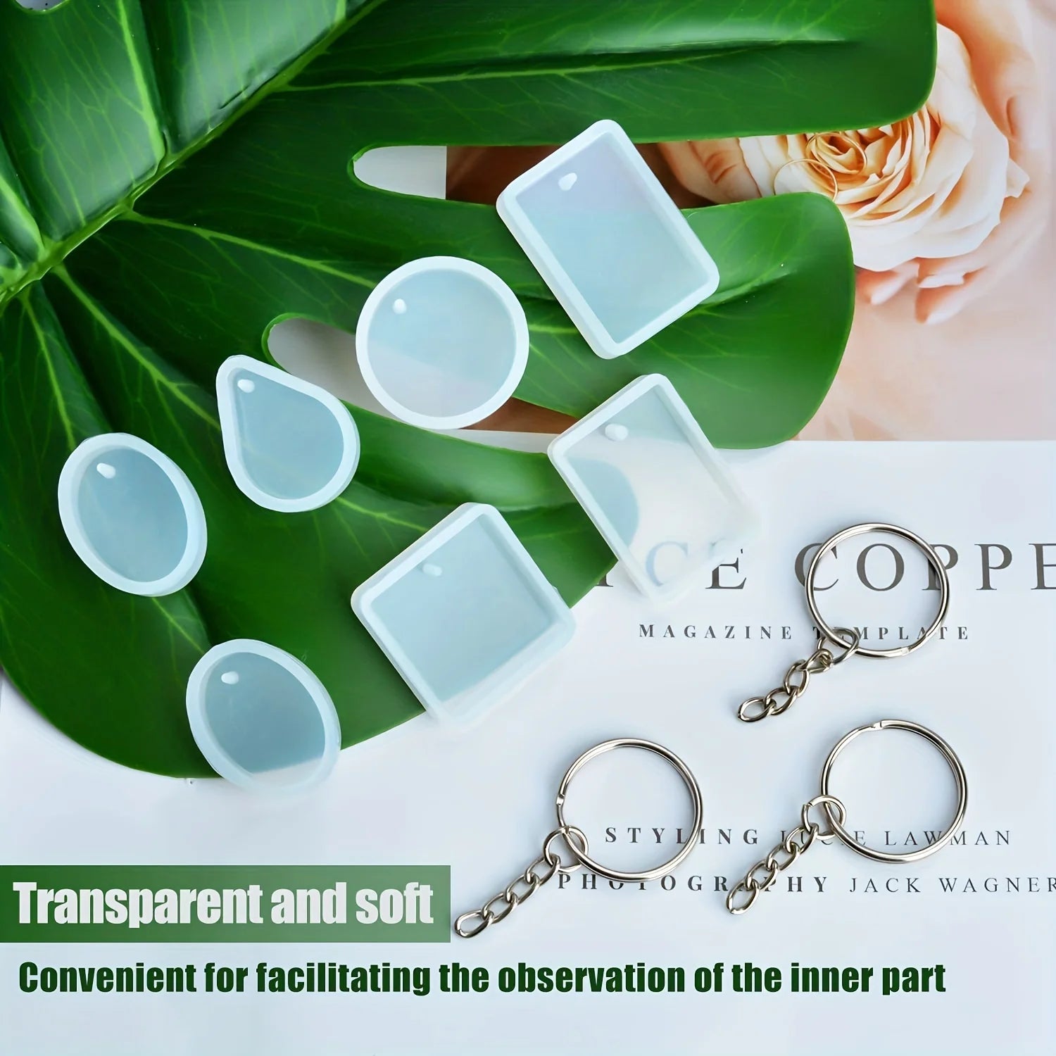 20Pcs/Set DIY Keychain Pendant Casting Silicone Mould Kit with Keyrings Art Crafts Making Tools Crystal Epoxy Resin Mold