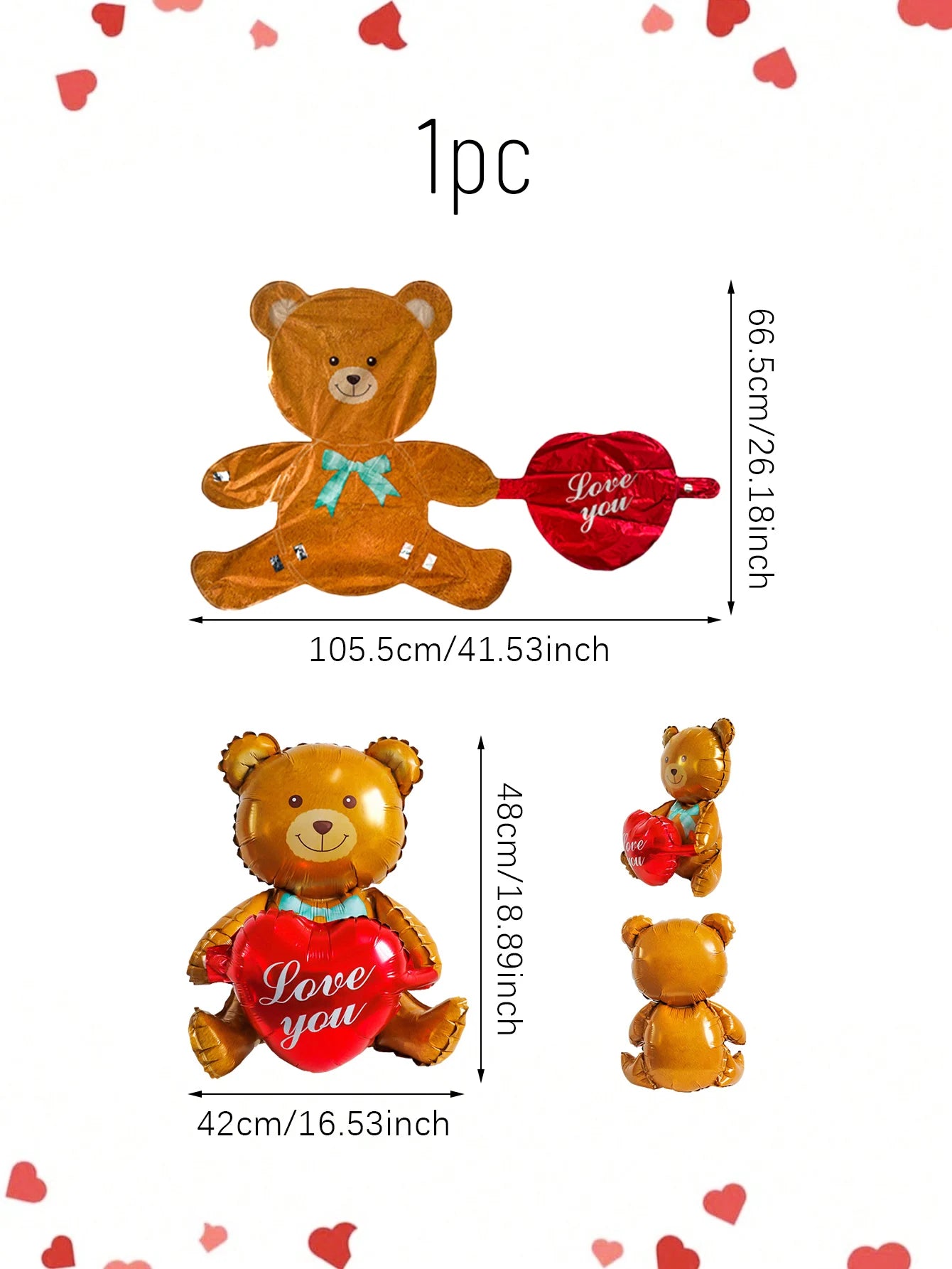 1/3 pcs teddy bear holding a heart-shaped balloon,suitable for Valentine's Day,birthdays, proposals,weddings,and anniversaries.