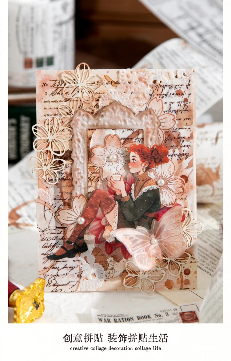 70mm * 200cm/roll retro style text manuscript theme Washi tape Collage Junk Journal Background Decoration sticker DIY scrapbook