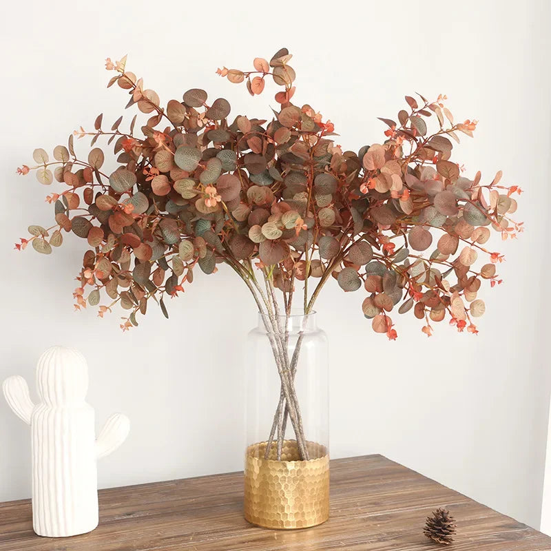 70cm Autumn Color Eucalyptus Leaf Forest Money Leaf Artificial Plant Wedding Home Decora Desktop Display Flowers Decoracion