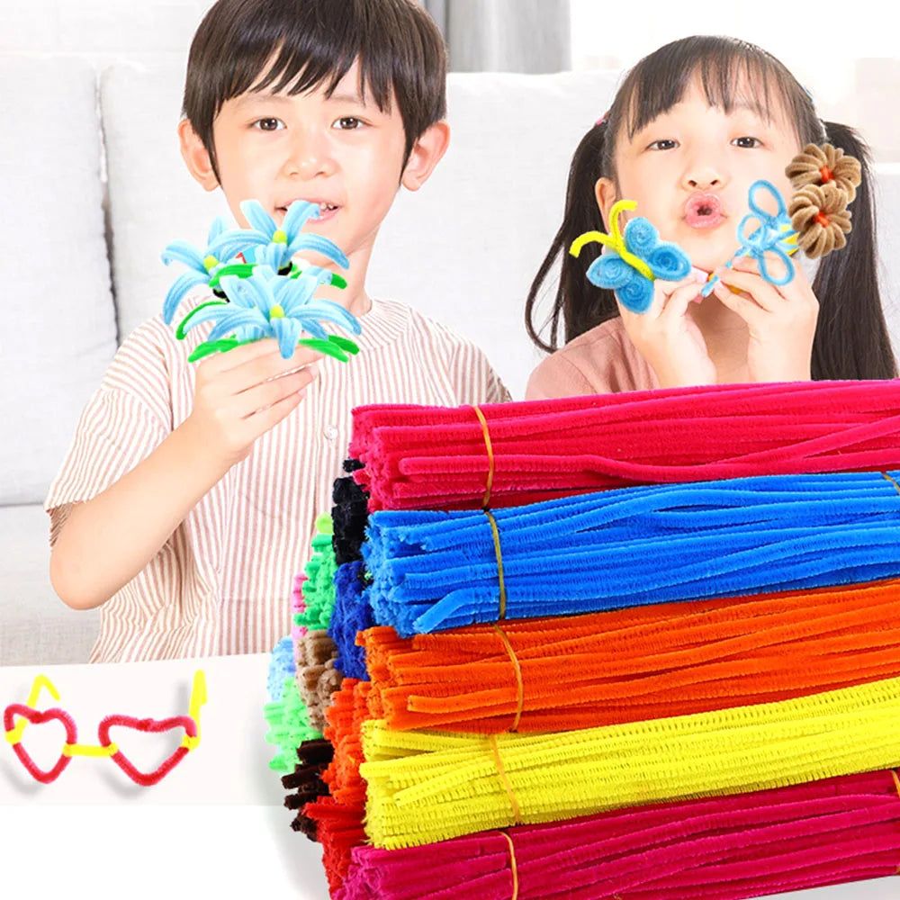 100pcs 30cm Solid Color Chenille Stems Stick Cleaners For Children Hands-on Educational Toys Adults DIY Flower Artworks Supplies