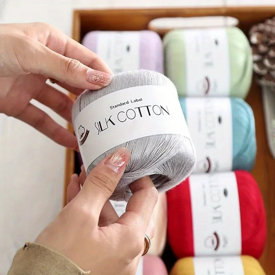 Silk Cotton Yarn - Fine Lace Thread for Crochet, Knitting Sweater,Shawls, Scarves, and DIY Crafts, Soft Durable Yarn 1.76oz/pc