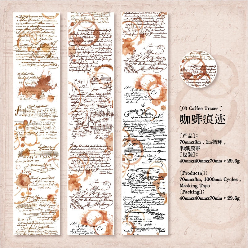 70mm * 200cm/roll retro style text manuscript theme Washi tape Collage Junk Journal Background Decoration sticker DIY scrapbook