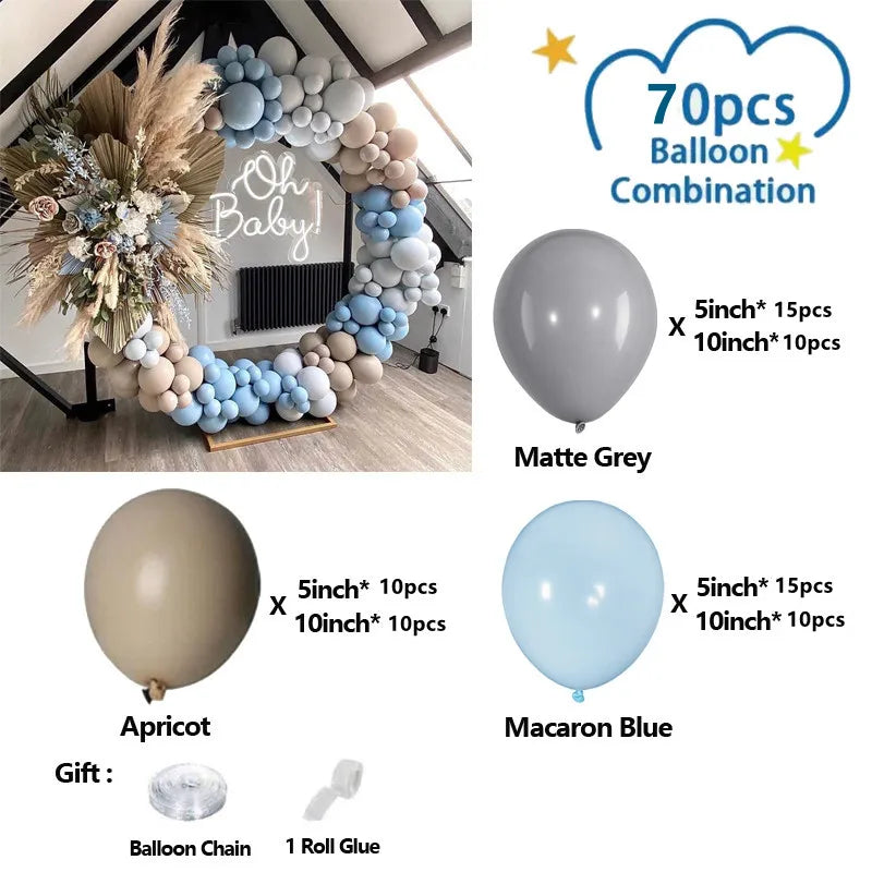 Blue Balloons Arch Garland Kit DIY Double-Stuffed Apricot Matte Grey Balloons for Baby Shower Birthday Party Decoration