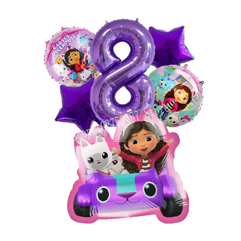 Gabby Dollhouses Birthday Balloons Girls New Anime Digit 1-10 Party Decoration Baby Shower Gender Reveal Ballons Kids Toys Gift
