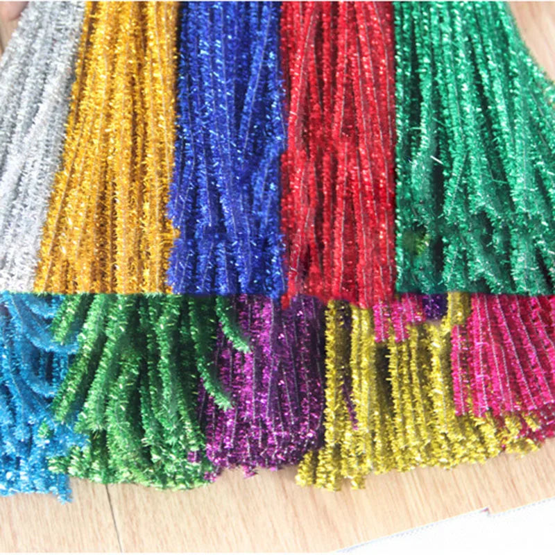 100pcs Glitter Chenille Stems Pipe Cleaners Plush Tinsel Stems Wired Sticks For Kids Educational Handmade Craft Toys Supplies