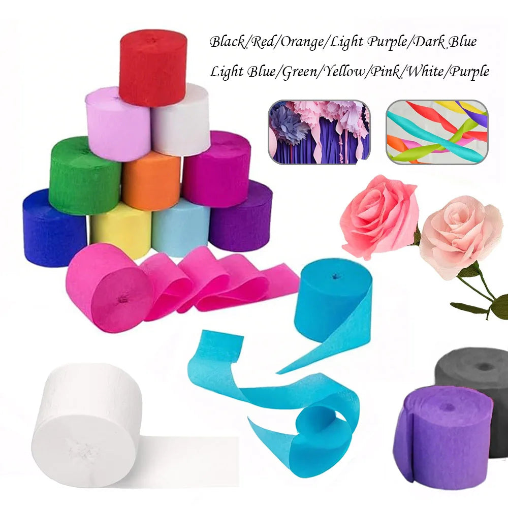 1pcs 4.5cm x 25meters Crepe Paper Streamers Tissue Paper Roll Flower Craft Making Birthday Wedding Party Backdrop DIY Decoration