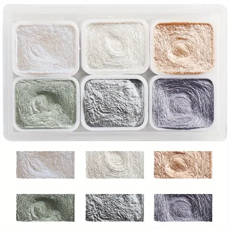 6-Color Iridescent Watercolor Paint Set for Artists and Painting Enthusiasts, Perfect for Professional Artistic Purposes