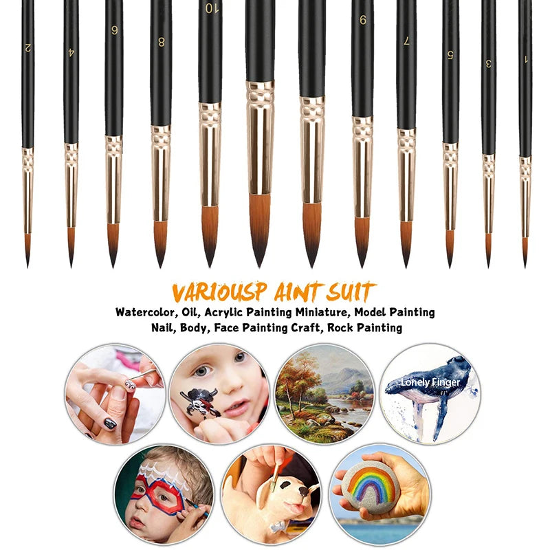 12/24/48pcs Paint Brushes Set Professional Paint Brush Round Pointed Tip Nylon Acrylic Brush For Acrylic Watercolor Oil Painting