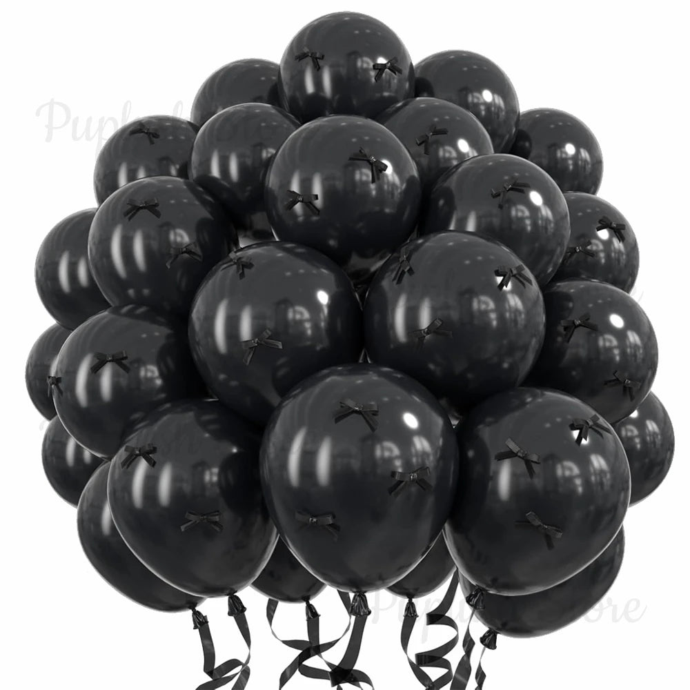30Pcs Latex Balloons with Black Bow Coquette Bow Themed DIY Balloons Set for Boho Wedding Baby Shower Girls Birthday Party Decor