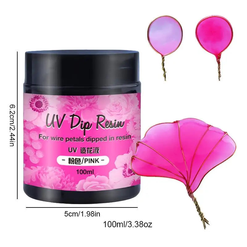 100ml UV DIP Resin Glue For Wire Flowers Colorful Liquid High Gloss Ultraviolet Curing Crystal UV Glue Jewelry Making