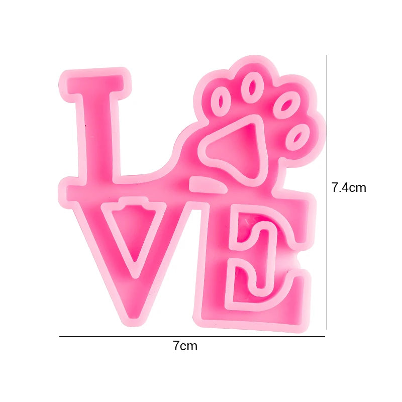 Dog Paw Print Resin Molds Heart Shape Keychain Casting Silicone Molds for Key Chain Pendant Making Epoxy Resin Craft Jewelry DIY