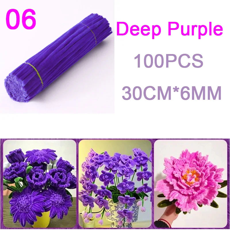 100Pcs Colorful Chenille Stems Pipe Cleaners Plush Tinsel Stem Wired Twist Sticks DIY Hair Flowers Kids Toys Handmade Craft Gift