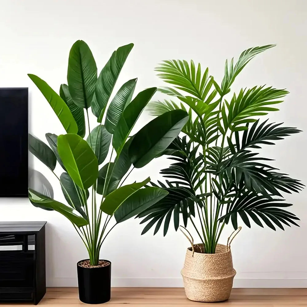 2pcs 82cm Large Scale Simulation Artificial Palm Tree and Banana Leaves Potted Plants Indoor Green Plants Garden Potted Plant