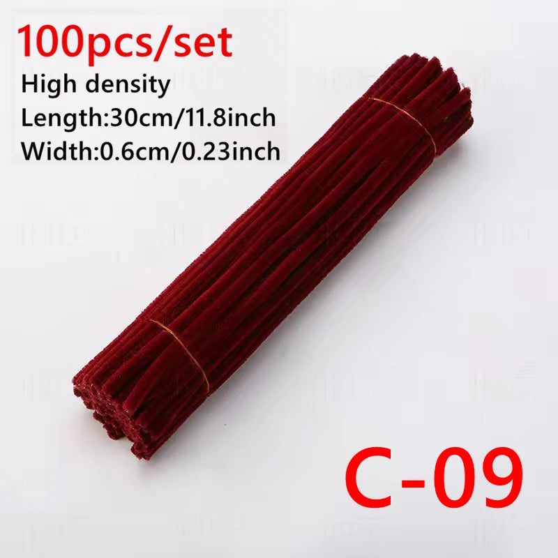100 Pcs Colorful Chenille Stems Pipe Cleaners Plush Tinsel Stem Wired Sticks Twist Stick Hair Strip DIY Craft Educational Toys