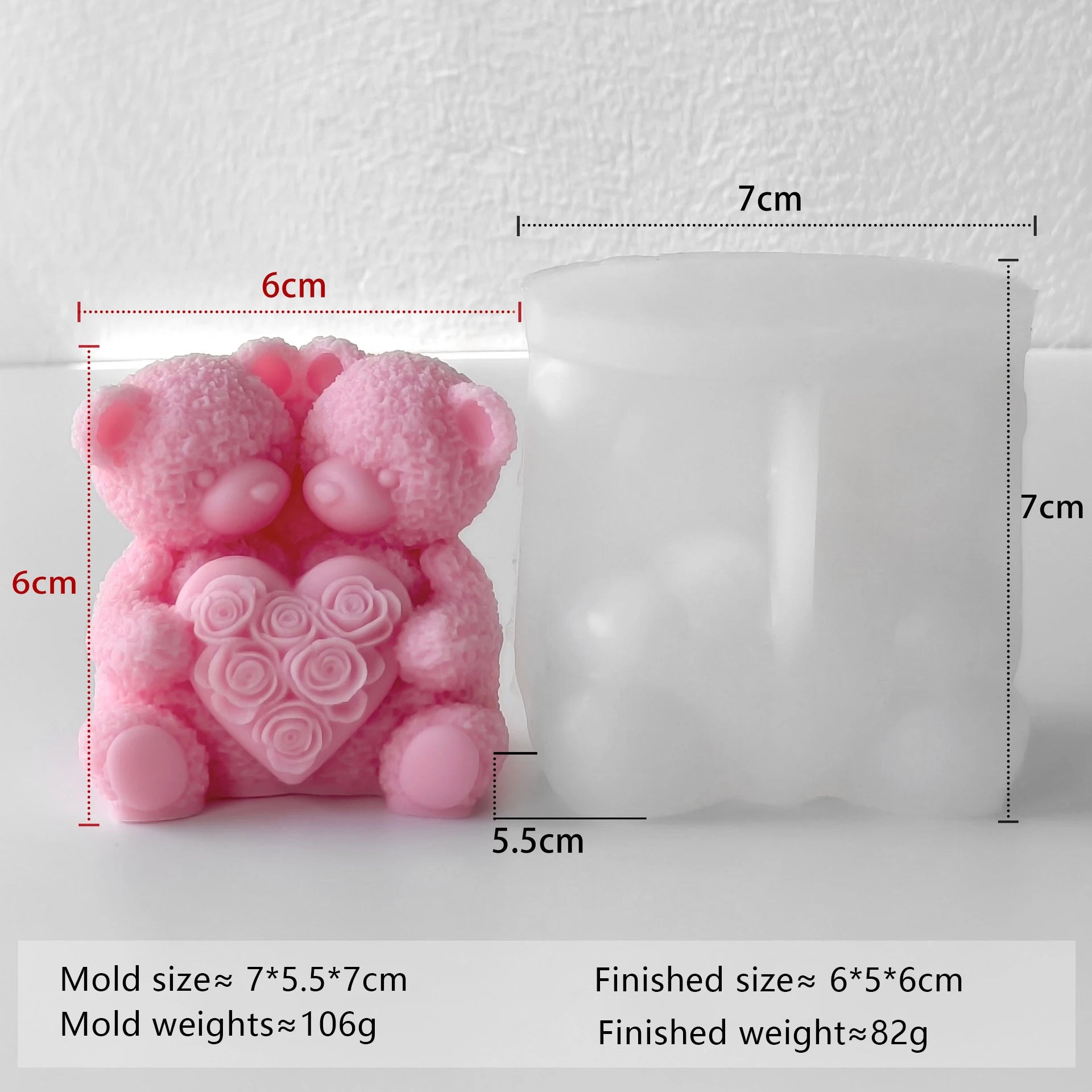 Rose Bear Silicone Mold Valentine Candle Wax Mold DIY Aromatherapy Plaster Diffuser Stone Craft Gift