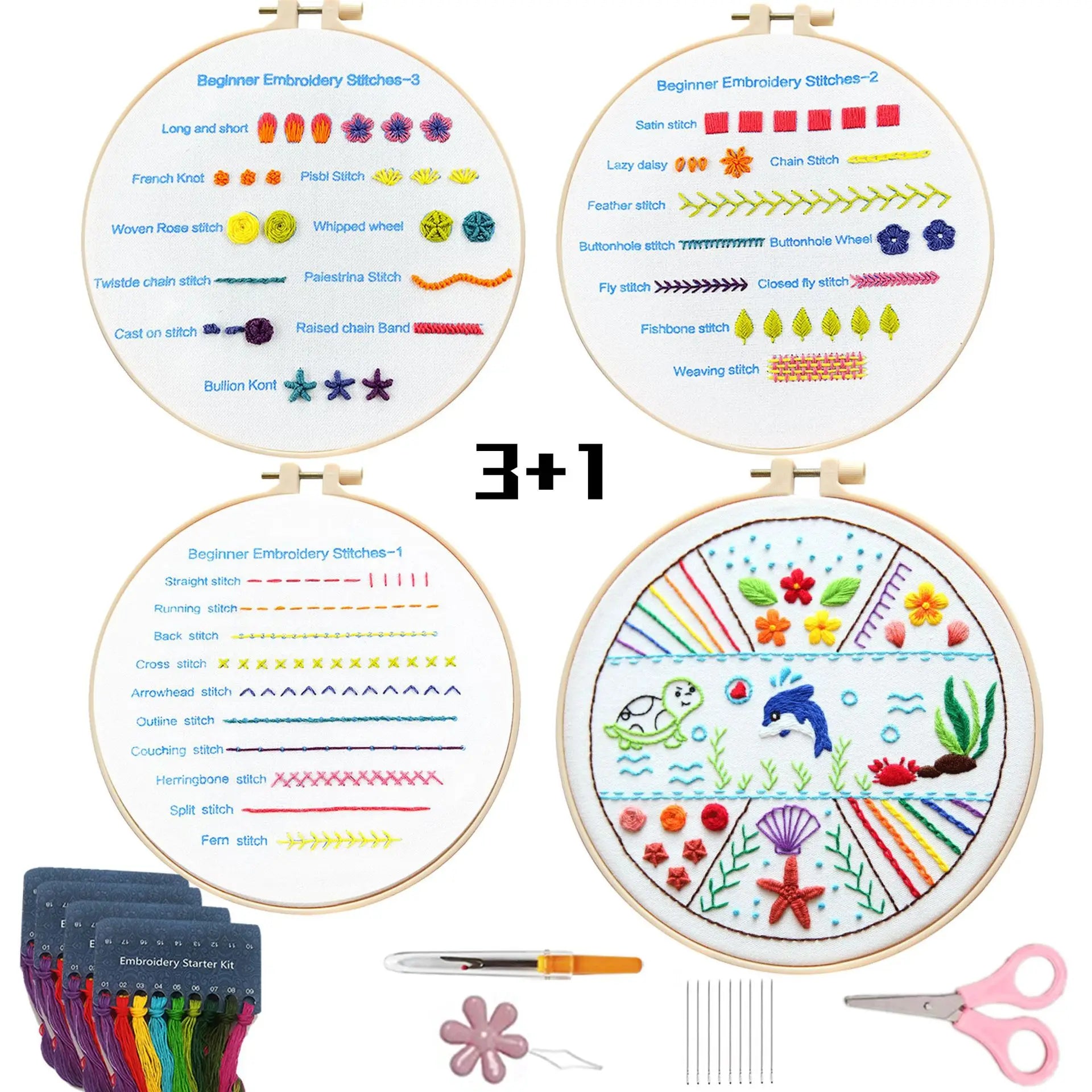 Embroidery Stitches Practice Kit Beginners Cross Stitch Patterns Handy Sewing Hand Embroidery Starter Kits Adults Diy Art Craft