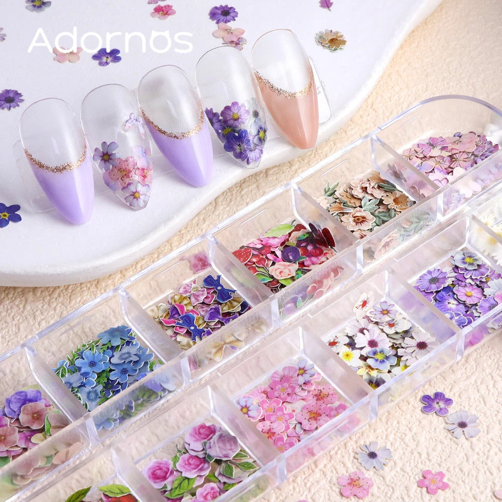 12 Grids Flower Wood Pulp Chips Epoxy Resin Filling Rose Iris Vetiver Flower Butterfly Shape Decorative Paper Flower DIY Crafts