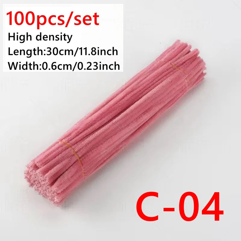 100 Pcs Colorful Chenille Stems Pipe Cleaners Plush Tinsel Stem Wired Sticks Twist Stick Hair Strip DIY Craft Educational Toys