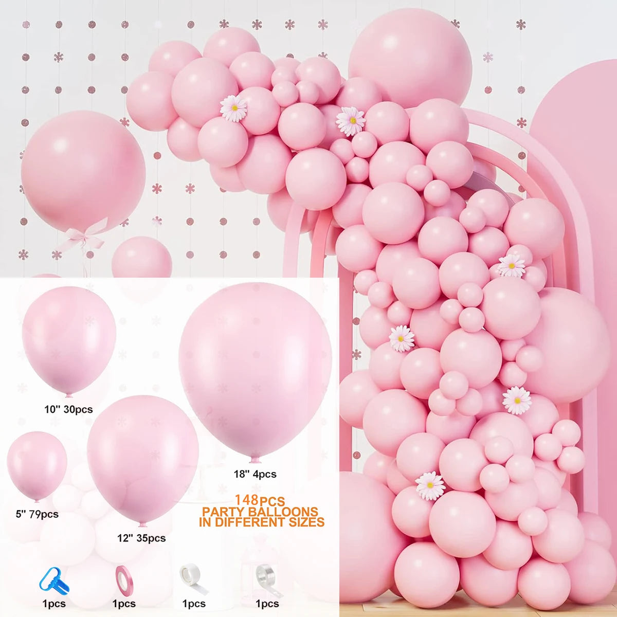 148Pcs Pastel Pink Balloons Baby Pink Balloon Garland Arch Kit Baby Shower Birthday Wedding Valentine's Day Party Decorations