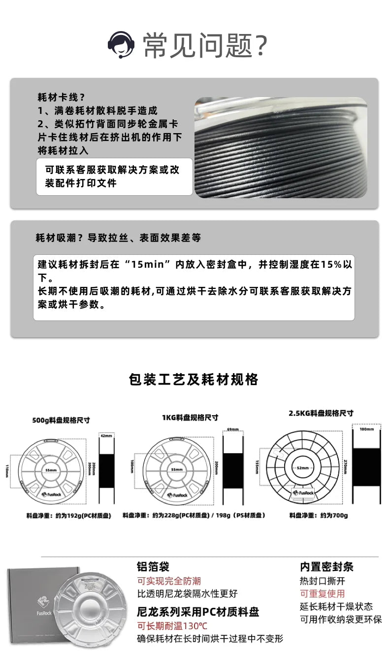 FusRock PAHT-GF 15% Fiberglass Reinforced 3D Printing Material High Temperature Nylon Industrial Grade Consumables PA-GF