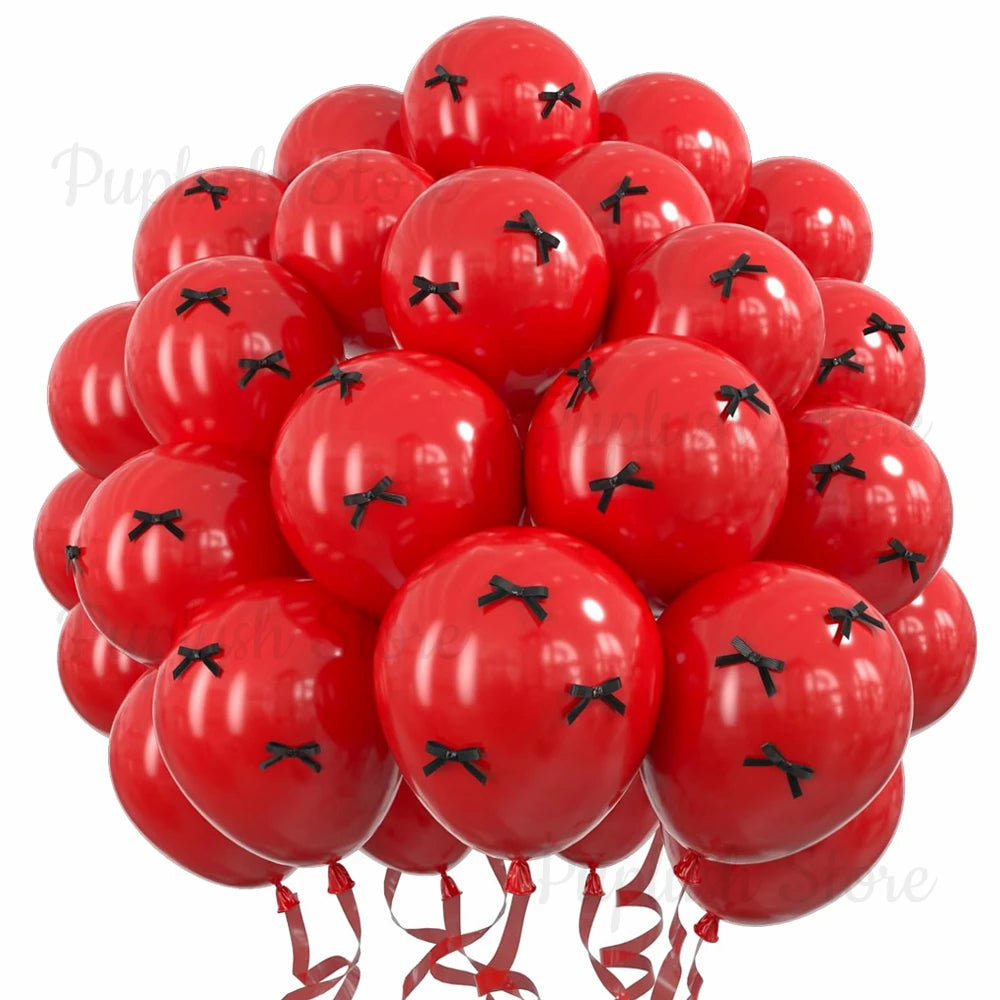30Pcs Latex Balloons with Black Bow Coquette Bow Themed DIY Balloons Set for Boho Wedding Baby Shower Girls Birthday Party Decor