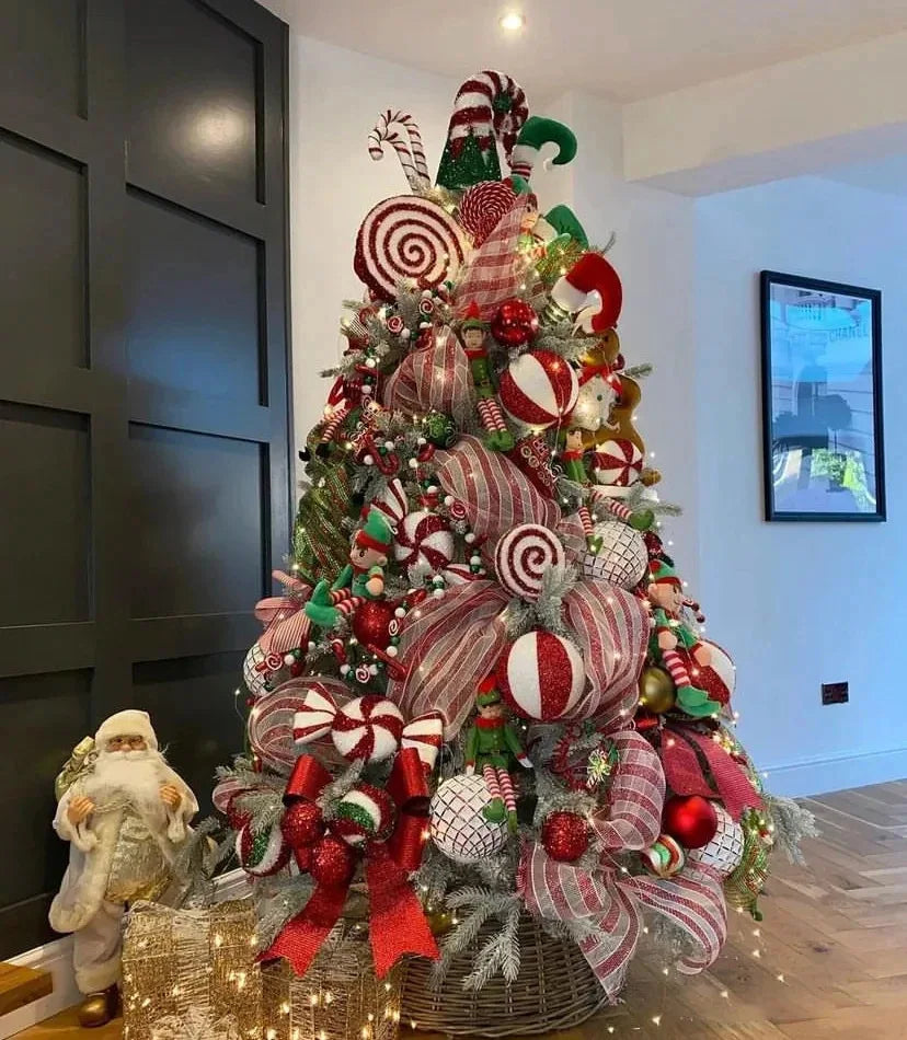 10Yards Christmas Red White Mesh Candy Cane Decoration Tulle Roll DIY Xmas Tree Ribbon Wreath Bow Wrapping Party New Year Gift