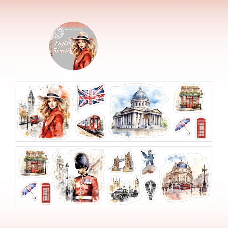 6Style 1Roll/bag Travel Scenic Story Series Die Cut Tape Creative DIY Handbook Scrapbook Phone Case Card Hang Tag