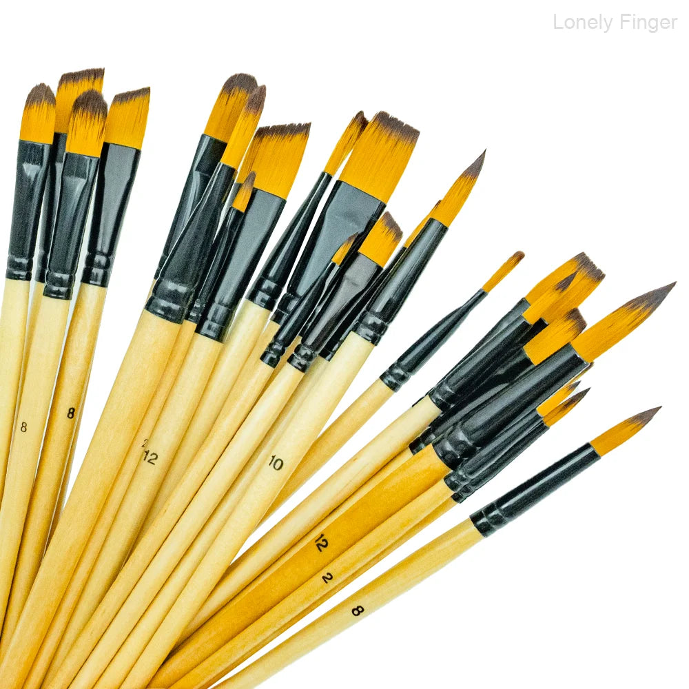 6/24 Paint Brushes for Acrylic Painting, Premium Nylon Bristles with Round, Filbert, Flat, Angle, Fine Detail Brush, Paint Brush
