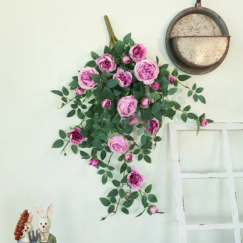 Wedding Artificial Flowers Wall Hanging Sweetheart Roses Rattan Simulation Flower Party Decoration Pink Red Rose Plant Flroal